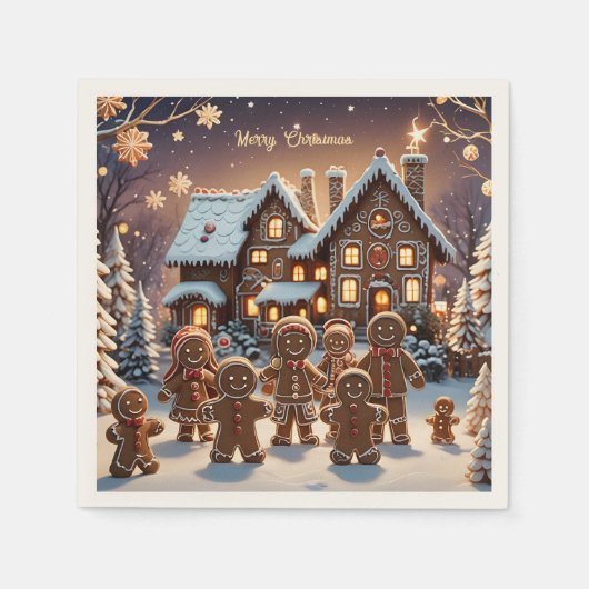 Gingerbread huis en schattige peperkoek familie servet (Voorkant)
