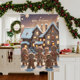 Gingerbread huis en schattige peperkoek familie theedoek