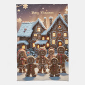 Gingerbread huis en schattige peperkoek familie theedoek (Verticaal)