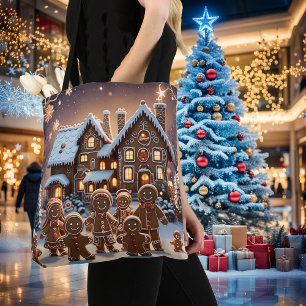 Gingerbread huis en schattige peperkoek familie tote bag