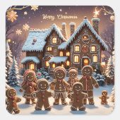 Gingerbread huis en schattige peperkoek familie vierkante sticker (Voorkant)