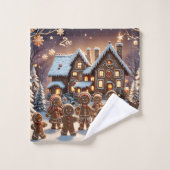 Gingerbread huis en schattige peperkoek familie washandje (Wasdoekje)
