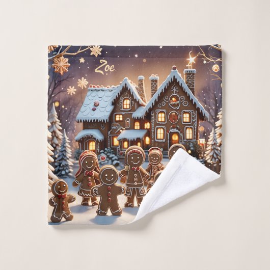 Gingerbread huis en schattige peperkoek familie washandje (Wasdoekje)