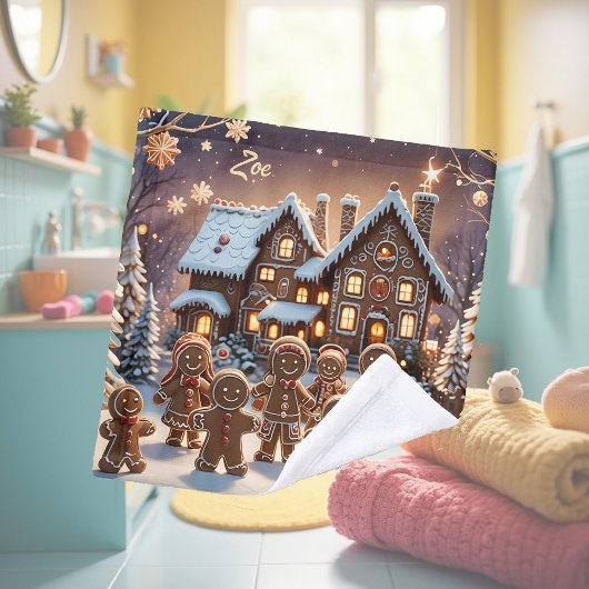 Gingerbread huis en schattige peperkoek familie washandje
