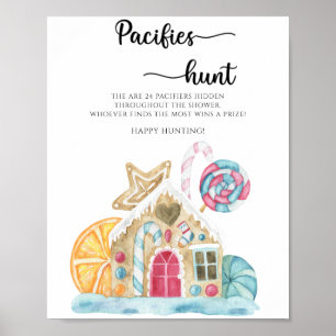 Gingerbread huis - fopspeen jacht baby shower spel poster