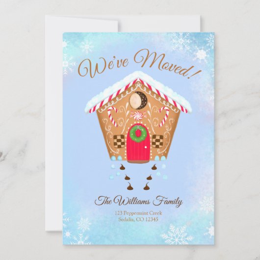 Gingerbread huis met chocolade kussen verplaatsen aankondiging (Voorkant)