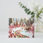 Gingerbread huis met snoepstokken briefkaart (Staand voorkant)