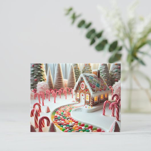 Gingerbread huis met snoepstokken briefkaart (Staand voorkant)