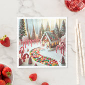 Gingerbread huis met snoepstokken servet (Insitu)