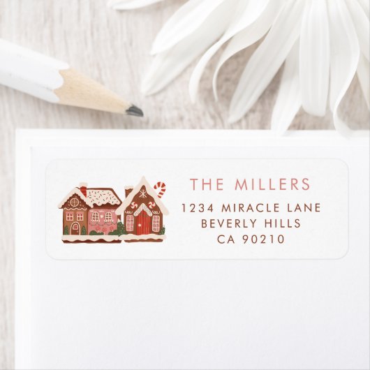 Gingerbread Huis Modern Vrolijk Kerstfeest Etiket (Insitu)