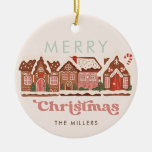 Gingerbread Huis Modern Vrolijk Kerstfeest Keramisch Ornament