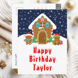 Gingerbread Huis Rood en Marine Verjaardag Briefkaart