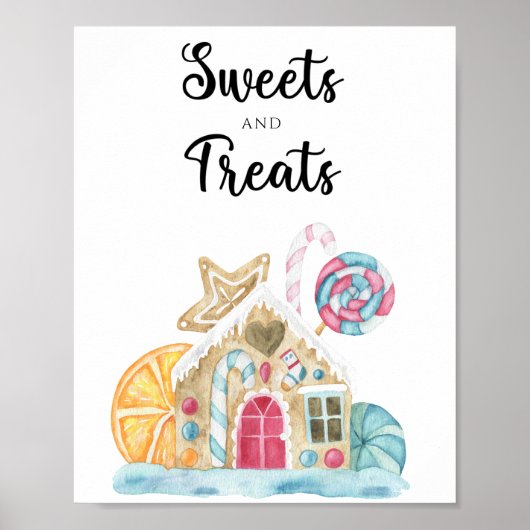 Gingerbread huis - snoep en traktaties baby shower poster (Voorkant)