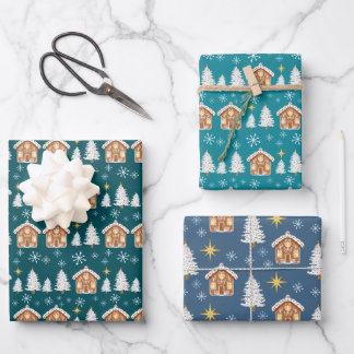 Gingerbread huis trio collectie cadeau wrap inpakpapier vel