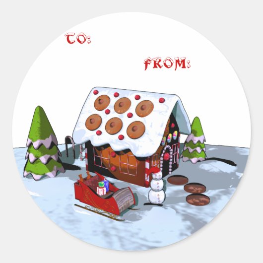 Gingerbread huis Vakantie Sticker Cadeau Labels (Voorkant)