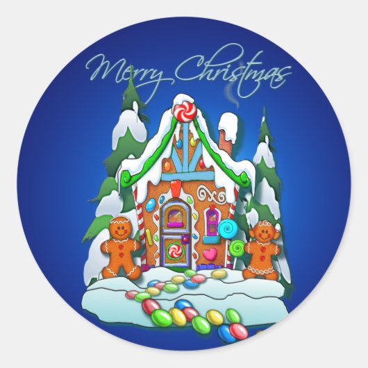 GINGERBREAD HUIS VAN SHARON SHARPE RONDE STICKER (Voorkant)