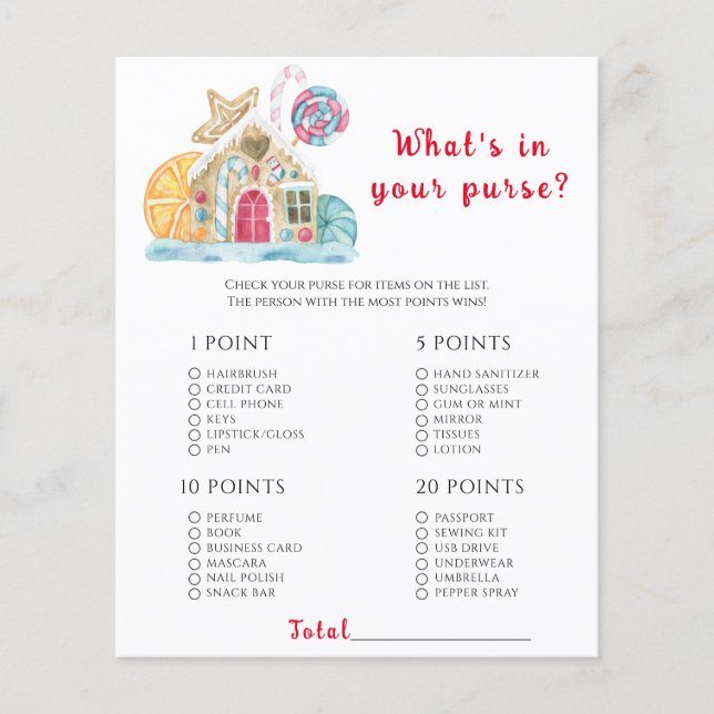 Gingerbread huis Wat in je tas spel (Voorkant)