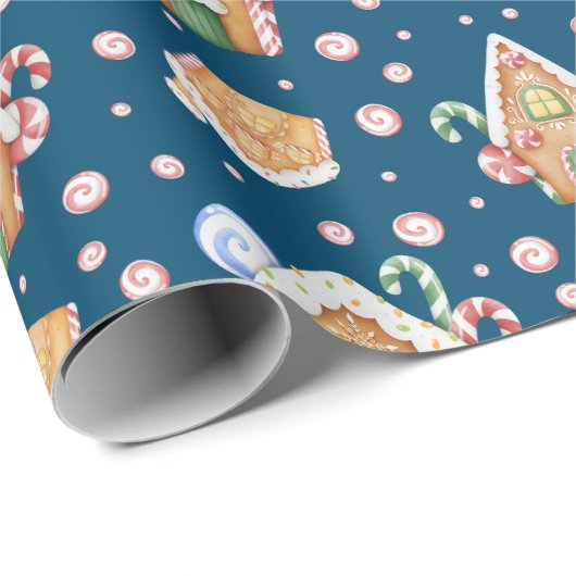 Gingerbread Huizen & Candy Canes Roll Cadeaupapier (Rol Hoek)