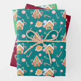 Gingerbread Huizen & Candy Canes Set Inpakpapier Vel