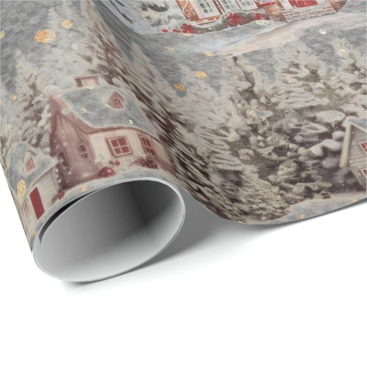 Gingerbread Huizen Kerstmis Sneeuw Staal Grijs Cadeaupapier (Rol Hoek)