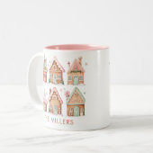 Gingerbread Huizen Roze Munt Kerstmis Tweekleurige Koffiemok (Voorkant links)