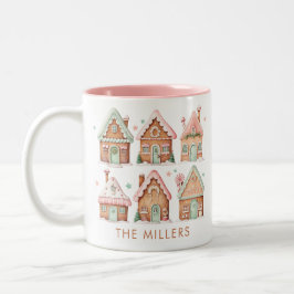 Gingerbread Huizen Roze Munt Kerstmis Tweekleurige Koffiemok