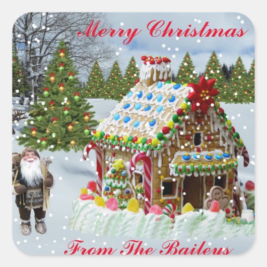 GINGERBREAD HUUSE VIERKANTE STICKER (Voorkant)
