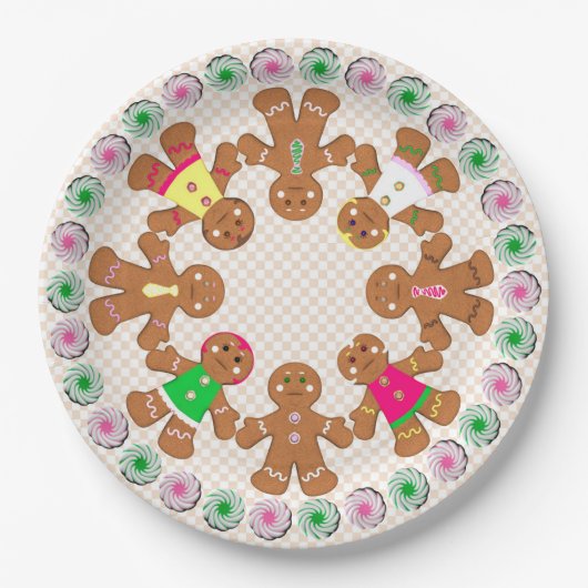 Gingerbread jongens en meisjes cheques papieren bordje (Voorkant)