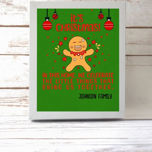 Gingerbread Joy Gepersonaliseerd Kerstteken Poster