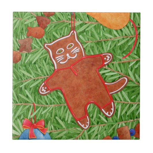 GINGERBREAD KAT 4.25" vierkante keramische Tegel Tegeltje (Voorkant)
