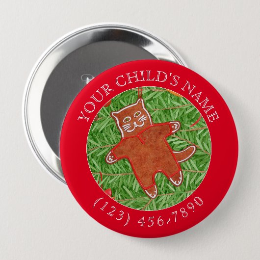 GINGERBREAD KAT Child ID Button - Rood (Voorkant /achterkant)