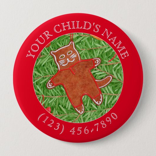 GINGERBREAD KAT Child ID Button - Rood (Voorkant)