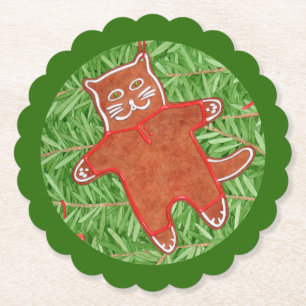 GINGERBREAD KAT geschulpte ronde Onderzetters / gr