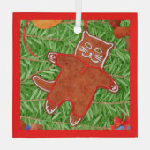GINGERBREAD KAT Glas Vierkant Ornament (Achterkant)