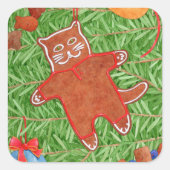 GINGERBREAD KAT Grote Vierkante Stickers (Voorkant)