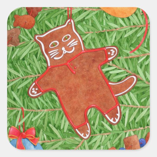 GINGERBREAD KAT Grote Vierkante Stickers (Voorkant)