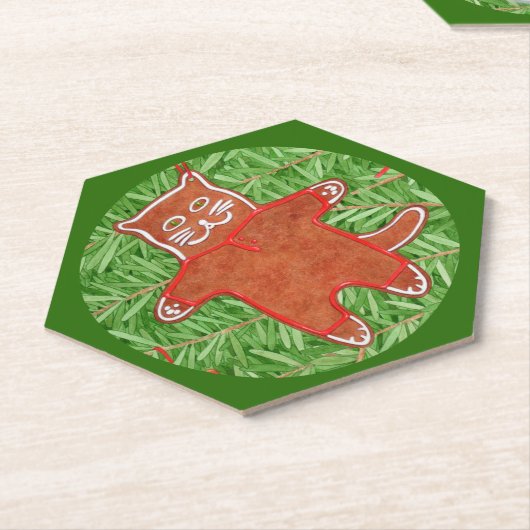 GINGERBREAD KAT Hexagon Papier Onderzetters / Groe (Schuin)