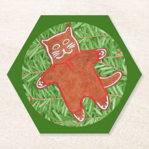 GINGERBREAD KAT Hexagon Papier Onderzetters / Groe