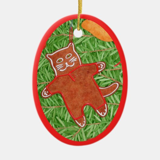 GINGERBREAD KAT keramisch ovaal Ornament (Voorkant)