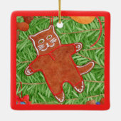 GINGERBREAD KAT Keramisch Vierkant Ornament (Achterkant)