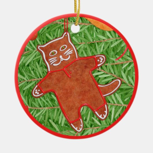 GINGERBREAD KAT keramische cirkel Ornament (Voorkant)