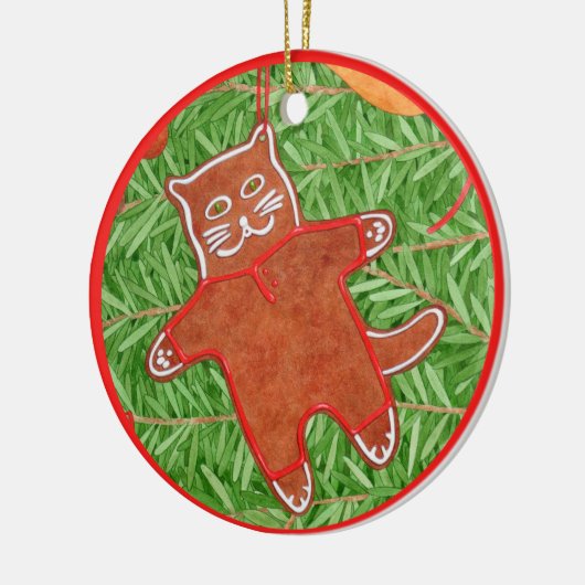 GINGERBREAD KAT keramische cirkel Ornament (Links)