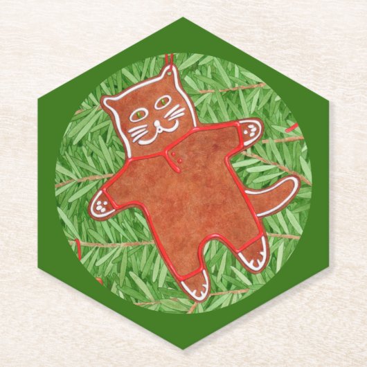 GINGERBREAD KAT Pointy Hexagon Onderzetters / Groe (Voorkant)