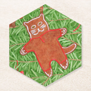 GINGERBREAD KAT Pointy Hexagon Papier Onderzetters