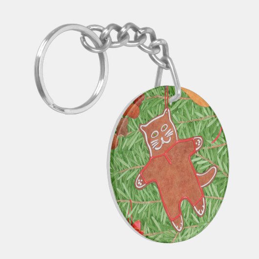 GINGERBREAD KAT Ronde Acryl Sleutelhanger (Voorkant Links)