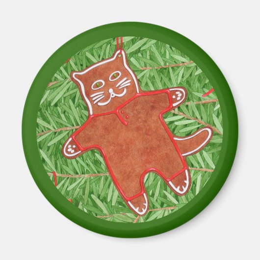 GINGERBREAD KAT Ronde Magneet / Groen (Voorkant)