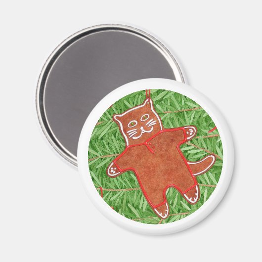 GINGERBREAD KAT Ronde Magneet / Wit (Voorkant / Achterkant)