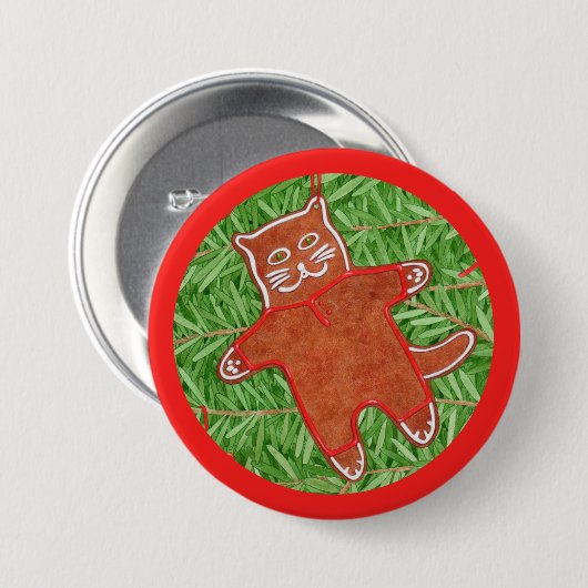 GINGERBREAD KAT Ronde Pin Button / Rood (Voorkant /achterkant)