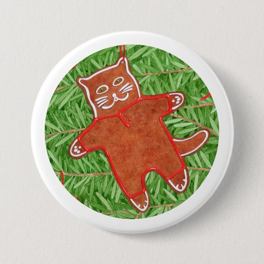 GINGERBREAD KAT Ronde Pin Button / Wit (Voorkant)