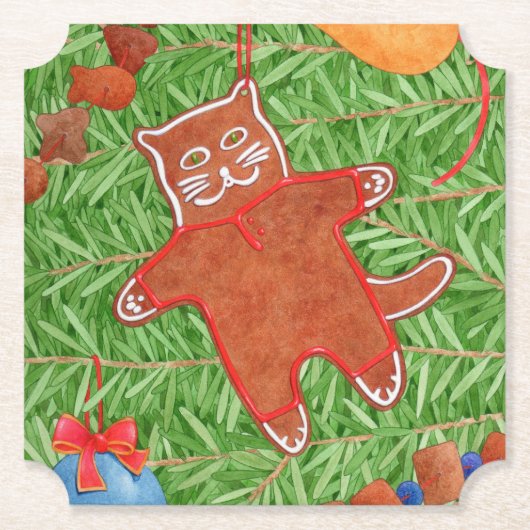 GINGERBREAD KAT Ticket Papier Onderzetters (Voorkant)